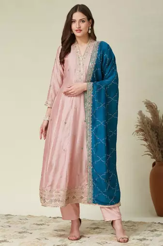 Light-peach & blue kurta set
