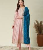 Light-peach & blue kurta set