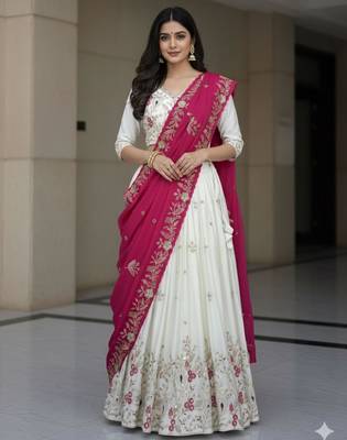 Off-white Lehenga with Pink Dupatta 1