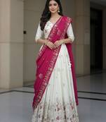 Off-white Lehenga with Pink Dupatta
