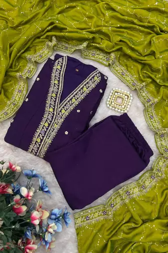 purple & olive green kurta set
