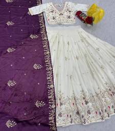 off-white and Purple Designer Lehenga