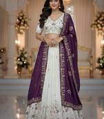 off-white and Purple Designer Lehenga