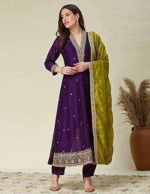 purple & olive green kurta set 1