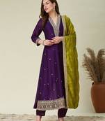 purple & olive green kurta set