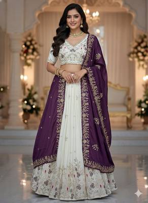 off-white and Purple Designer Lehenga 3