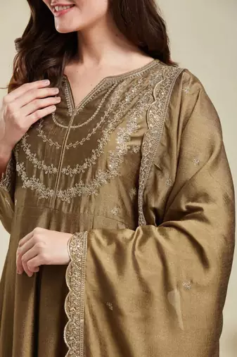 antique gold flared kurta set