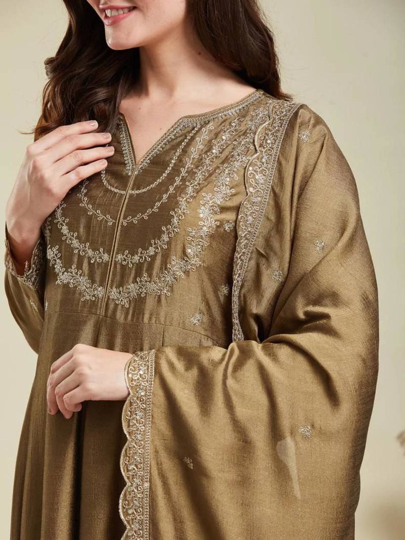 antique gold flared kurta set