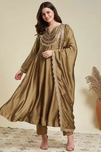 antique gold flared kurta set