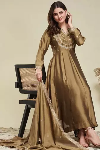 antique gold flared kurta set