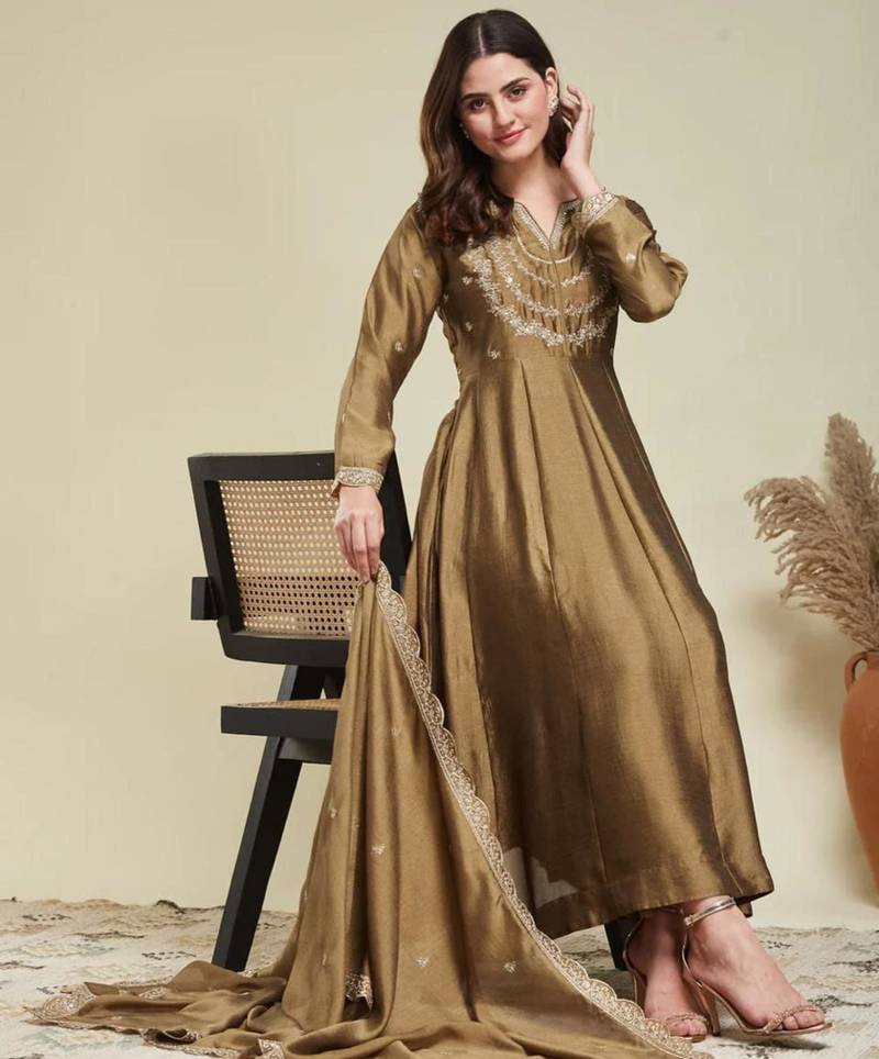 antique gold flared kurta set