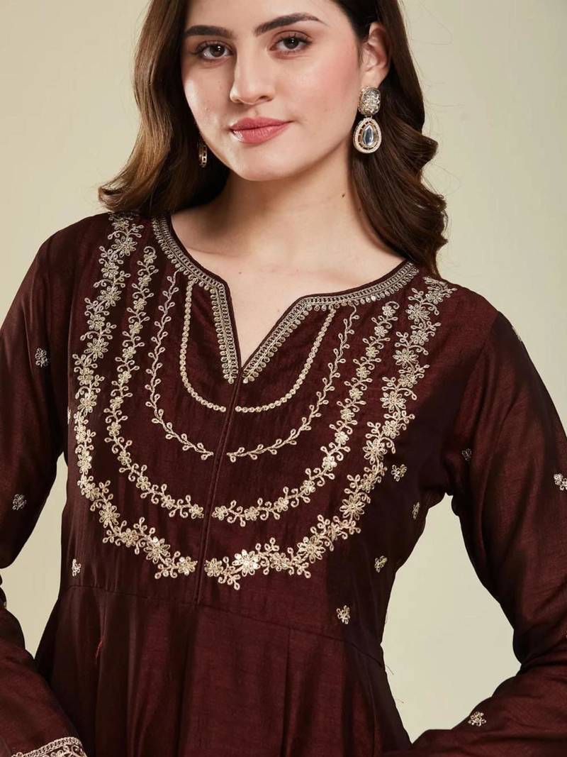 chocolate brown flared kurta set