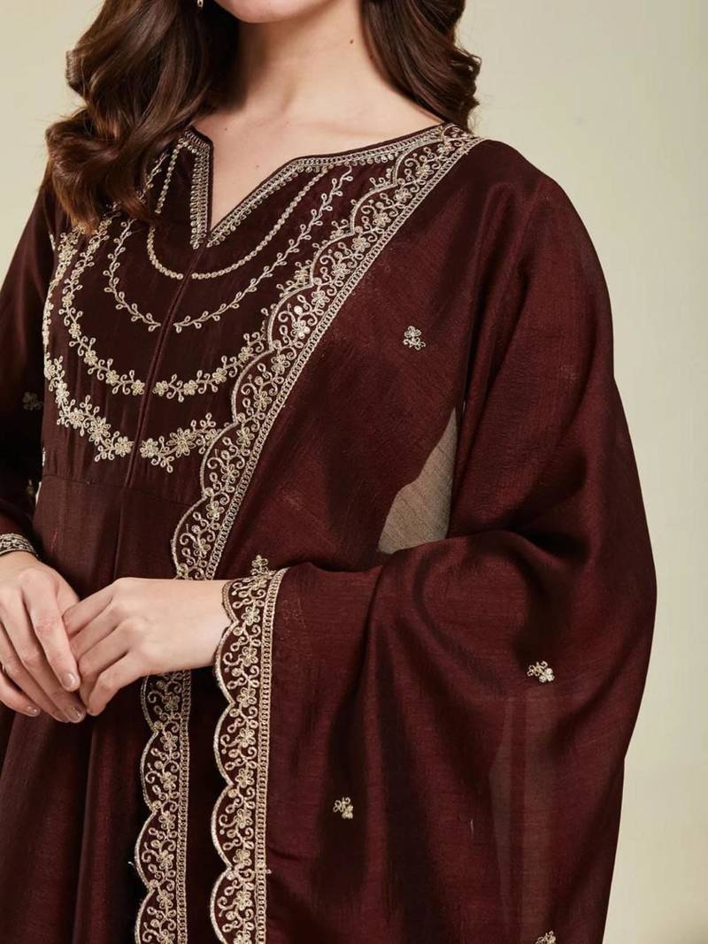 chocolate brown flared kurta set