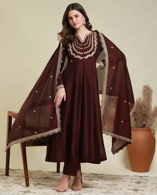 chocolate brown flared kurta set 1