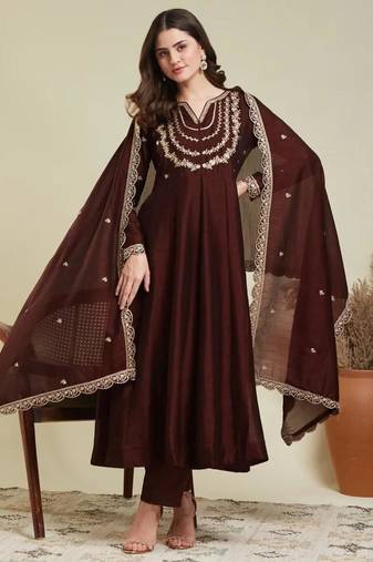 chocolate brown flared kurta set