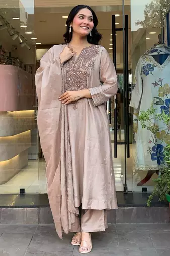 light-beige embroidered kurta set