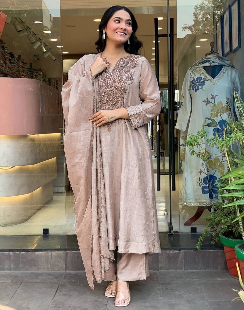 light-beige embroidered kurta set