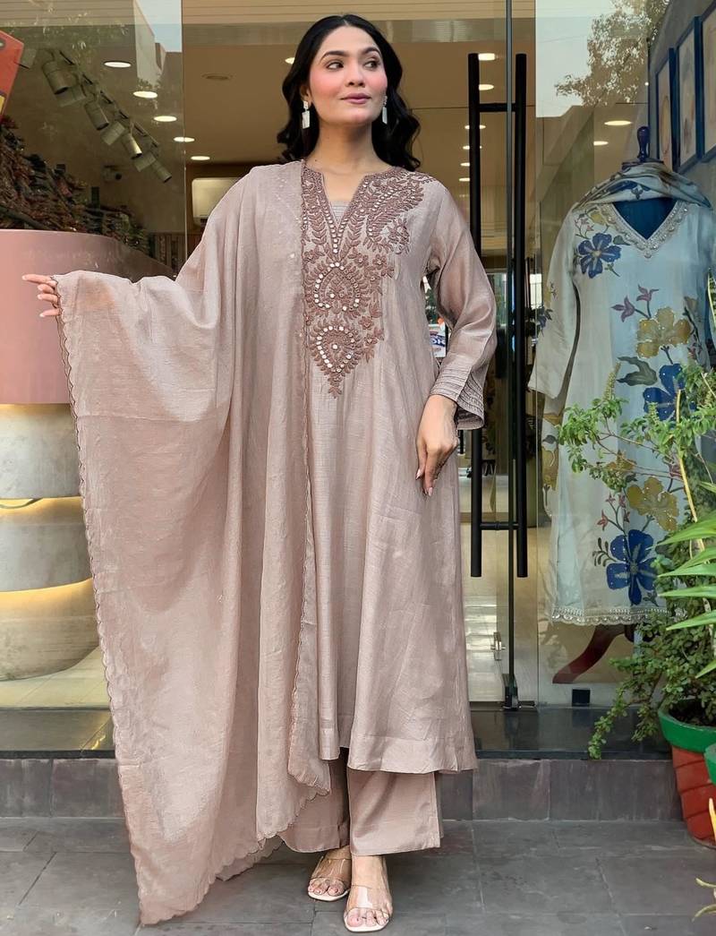 light-beige embroidered kurta set