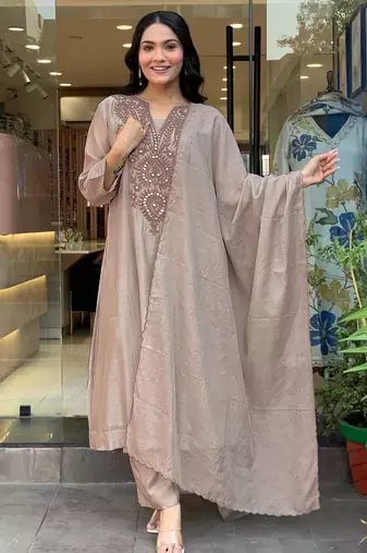 light-beige embroidered kurta set