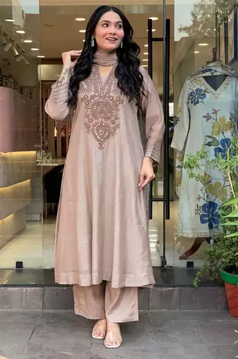 light-beige embroidered kurta set