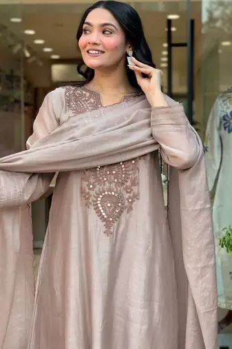 light-beige embroidered kurta set