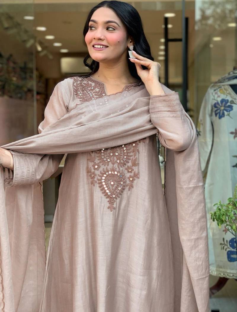 light-beige embroidered kurta set