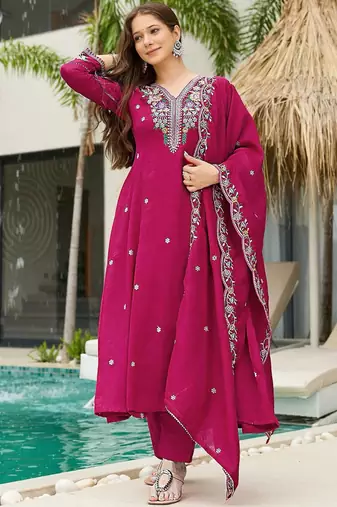 rani-pink embroidered kurta set