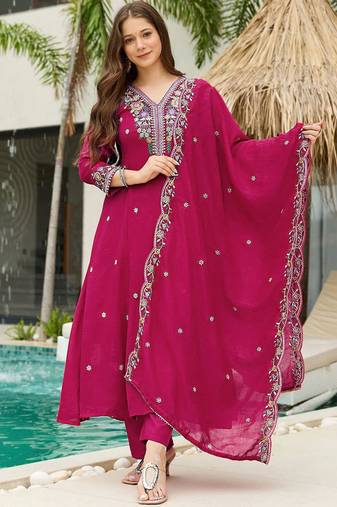 rani-pink embroidered kurta set