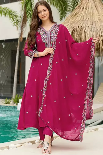 rani-pink embroidered kurta set