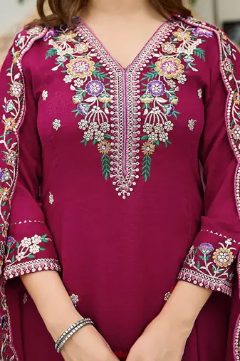 rani-pink embroidered kurta set