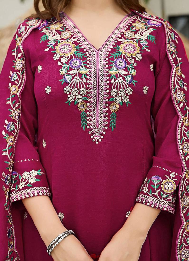 rani-pink embroidered kurta set
