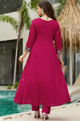 rani-pink embroidered kurta set