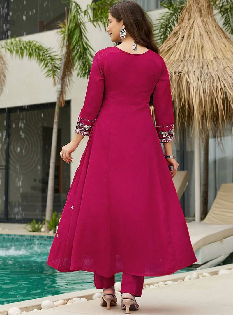 rani-pink embroidered kurta set