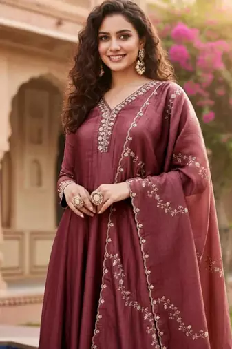 Dark wine embroidered kurta set