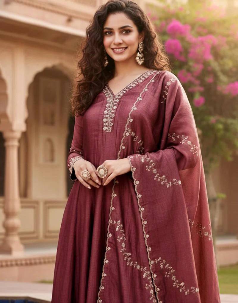 Dark wine embroidered kurta set