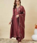 Dark wine embroidered kurta set