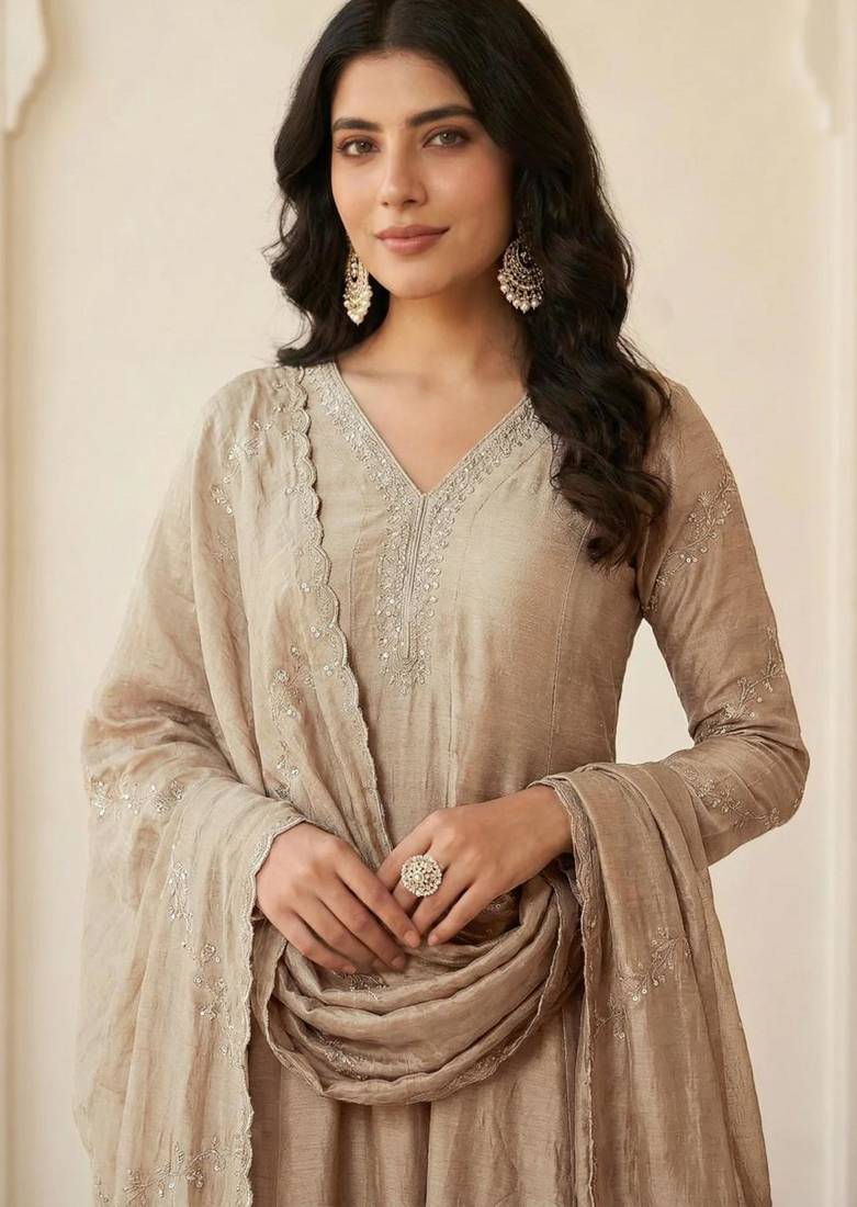 beige designer kurta set