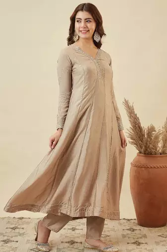beige designer kurta set