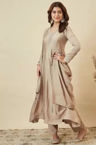 beige designer kurta set