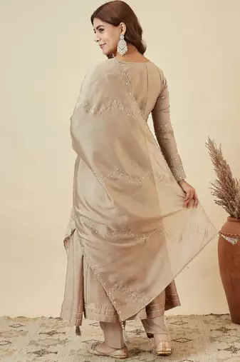 beige designer kurta set