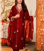 Red festive kurta set with dupatta