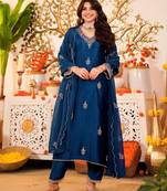 Light navy blue festive kurta set