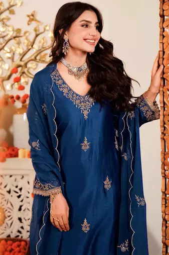 Light navy blue festive kurta set