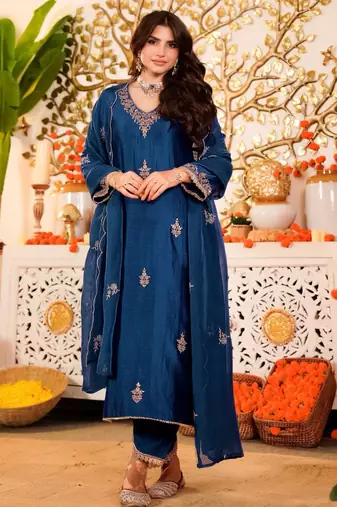 Light navy blue festive kurta set