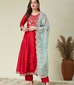 red traditional kurta set