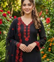 black embroidered kurta set with red detailing