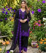black embroidered kurta set with purple detailing