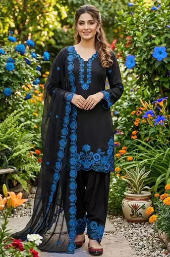 black embroidered kurta set with blue detailing