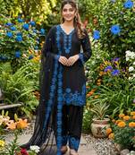 black embroidered kurta set with blue detailing