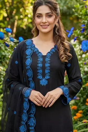 black embroidered kurta set with blue detailing